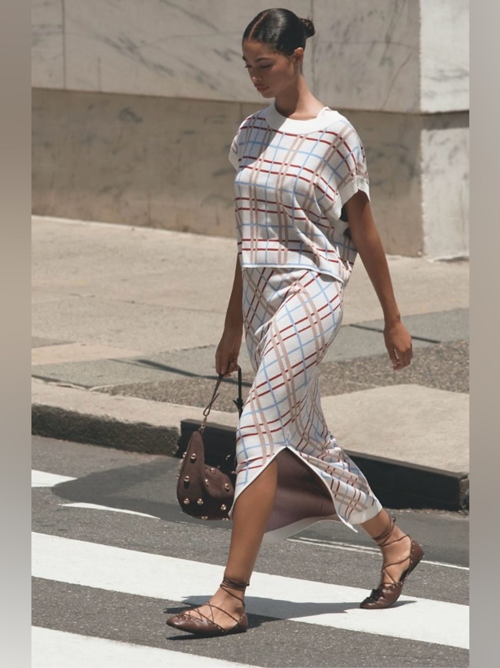 Anthropologie Plaid Knit Midi Dress and matching sweater